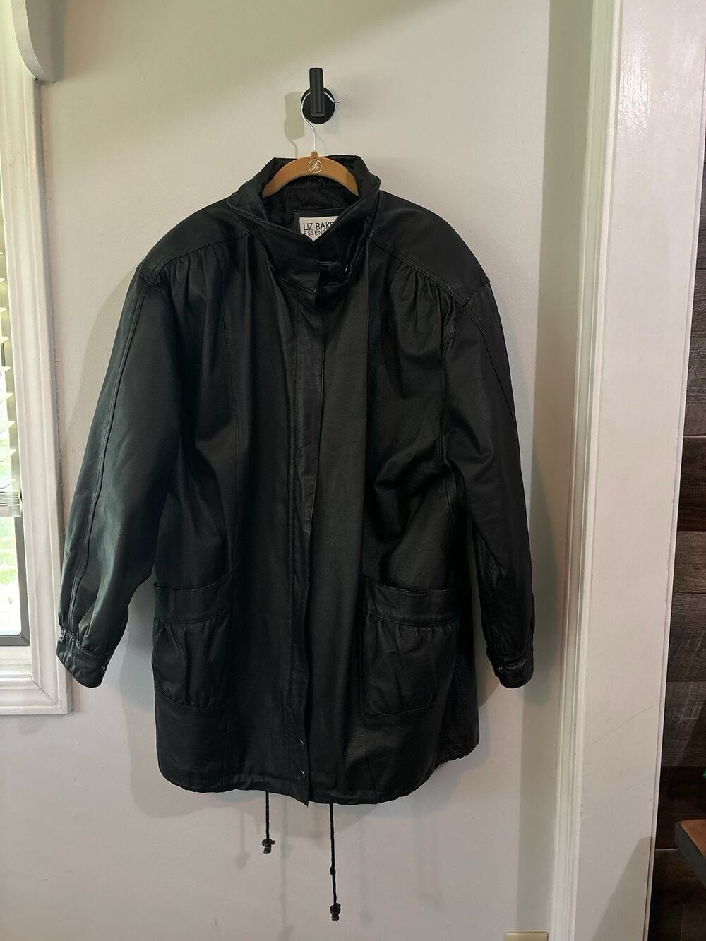 Liz Baker Essentials Leather Jacket Black XL Quilted Liner Full Zip Tunic Length